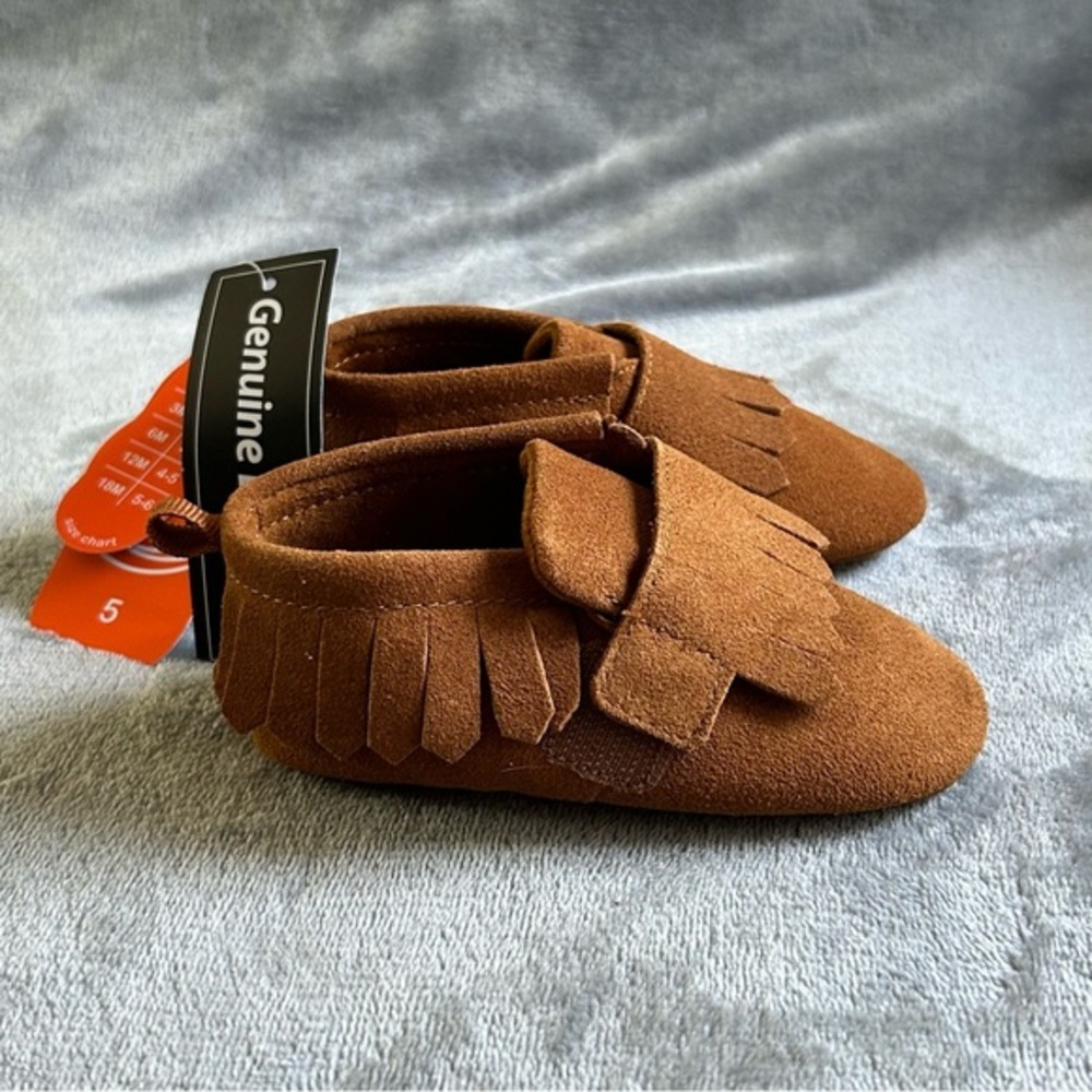 Wonder Nation Suede Moccasin Baby Toddler Girls Size 5 Brown Slip On Shoes